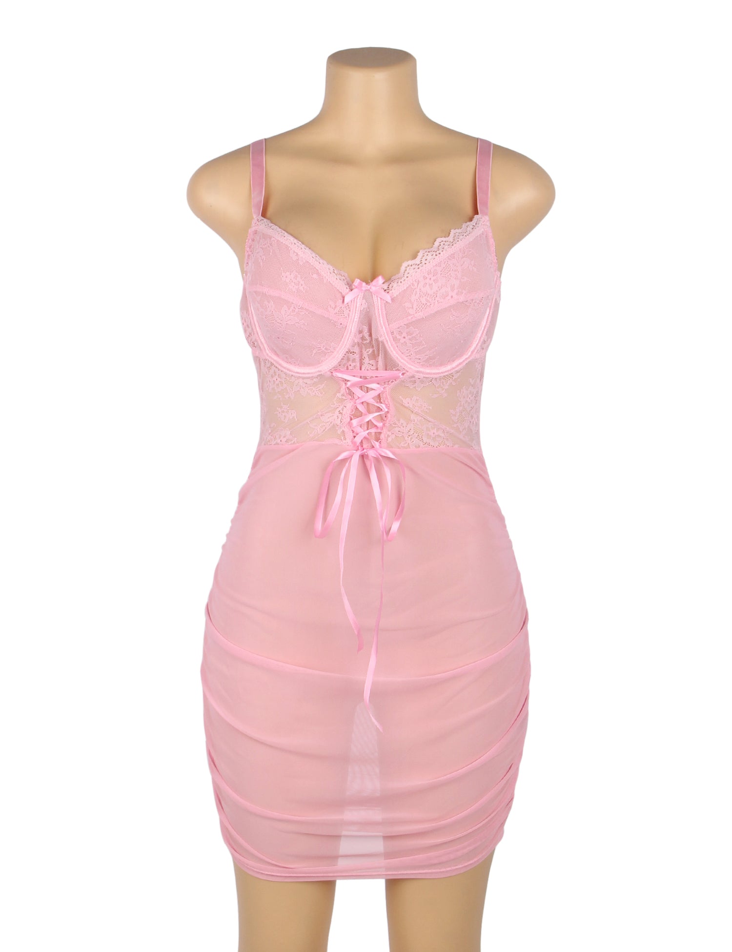 Sexy Lace Nightdress Pink Push-Up Lingerie