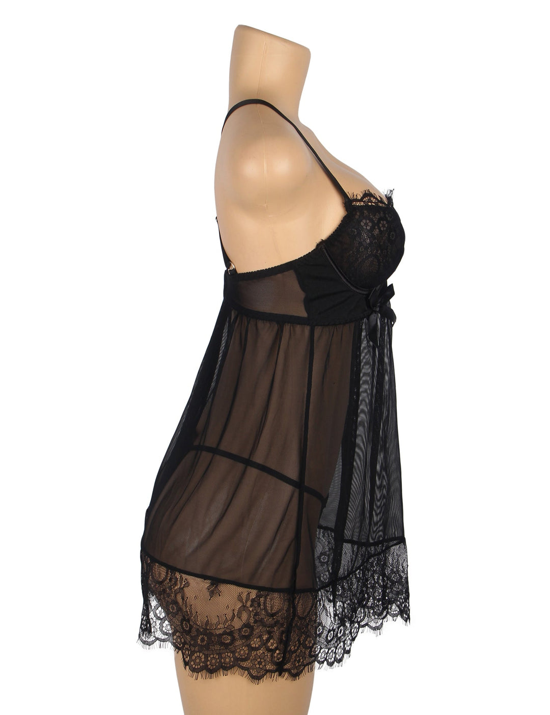 Sexy Mesh Nightdress Black Eyelash Lace Push-Up