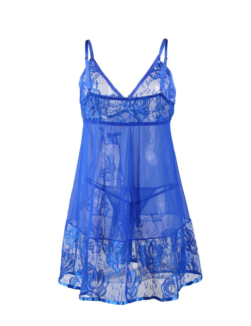 Sexy Nightdress Blue Plus Size Lace Lingerie Dress