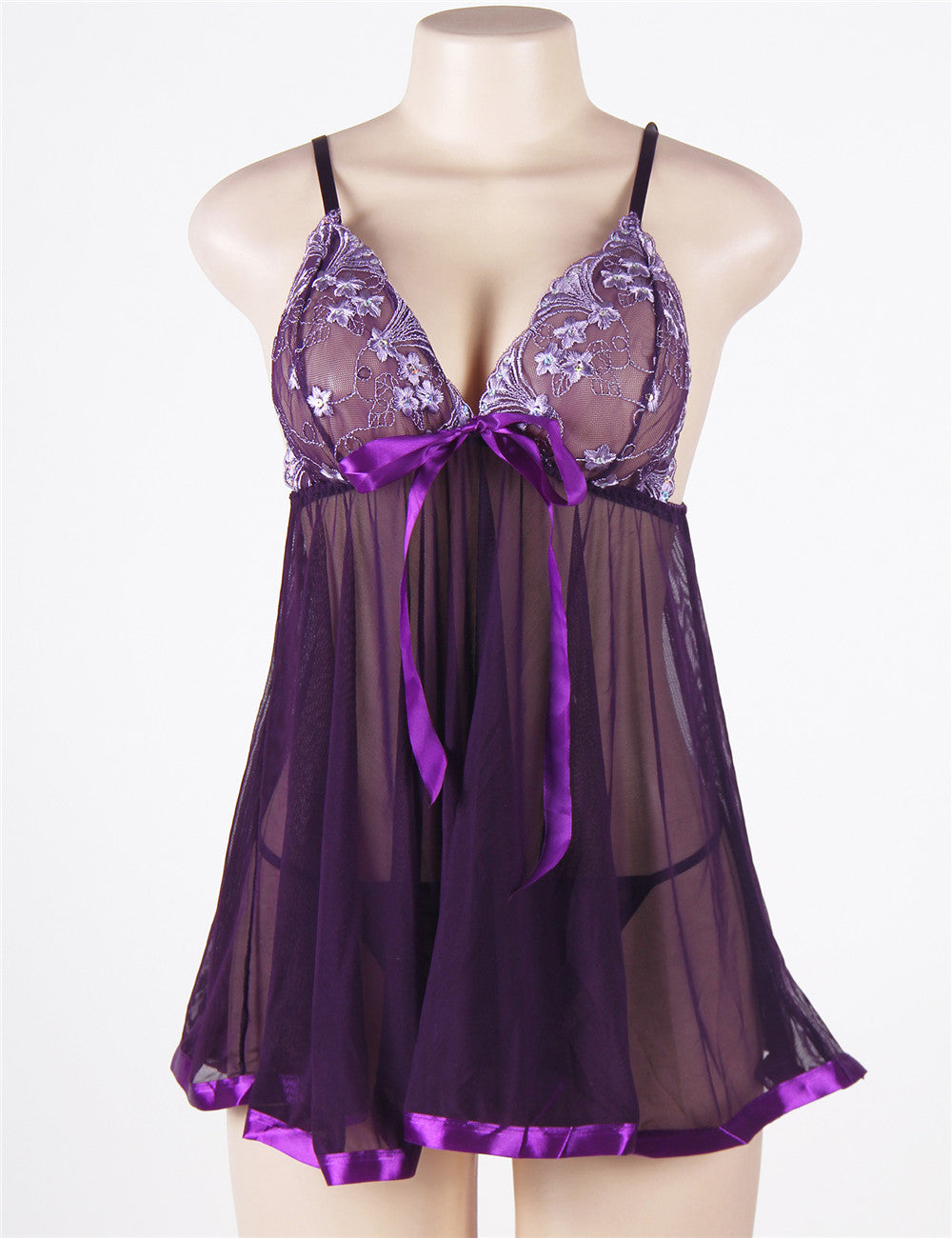 Sexy Nightdress Dark Purple See-Through Rhinestone