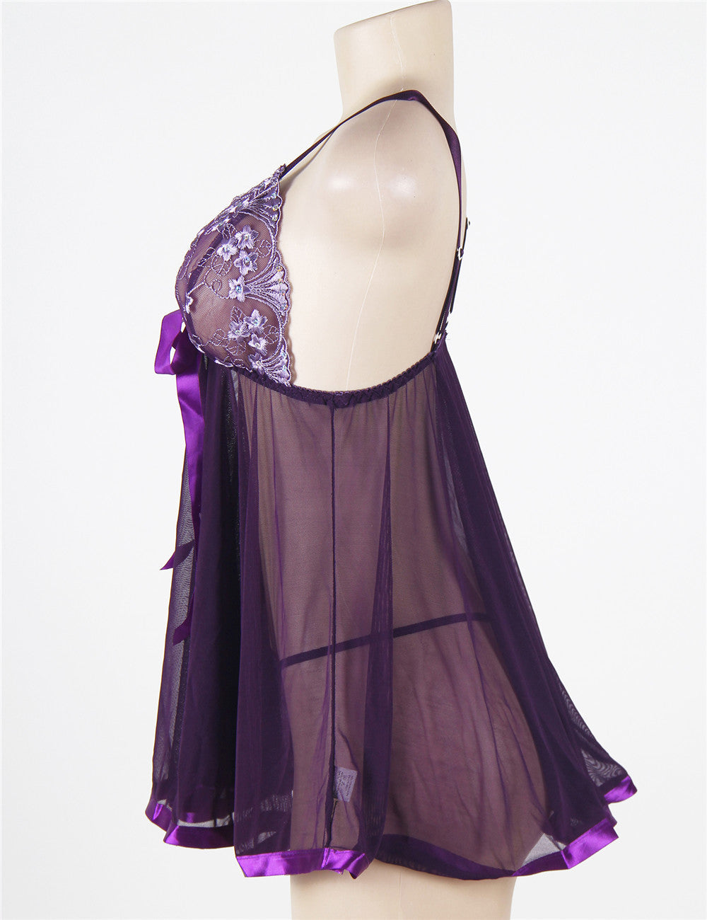 Sexy Nightdress Dark Purple See-Through Rhinestone