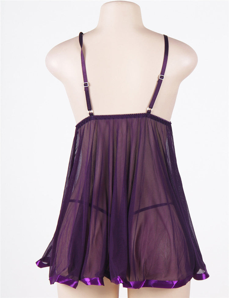 Sexy Nightdress Dark Purple See-Through Rhinestone