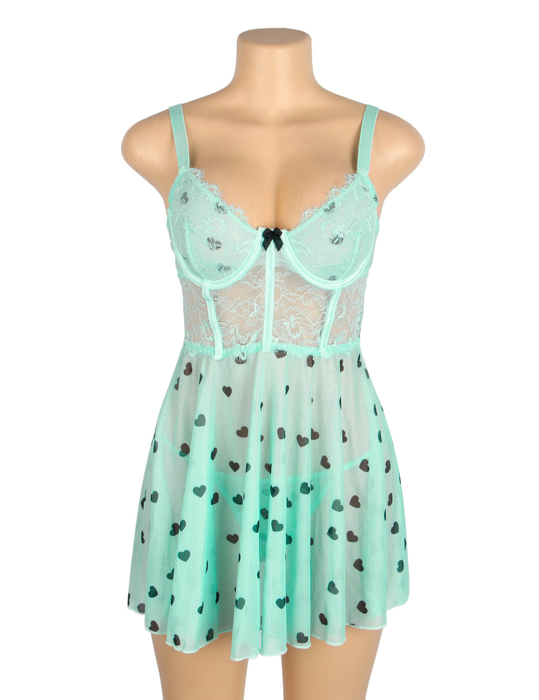 Sexy Nightdress Mint Green Heart Pattern Lingerie