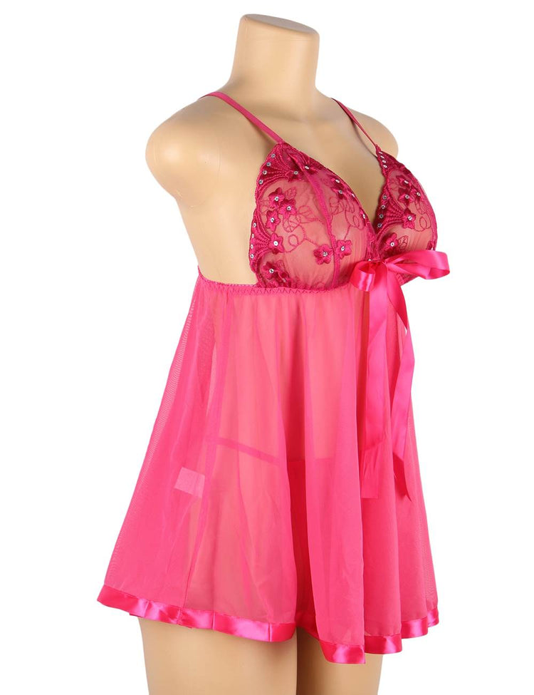 Sexy Nightdress Pink Sheer See Through Lingerie