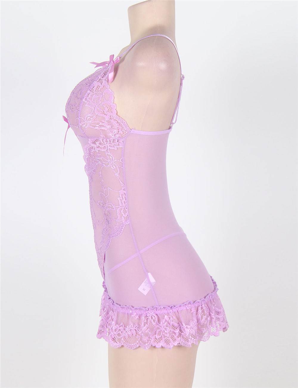 Sexy Nightdress Purple See-Through Lace Design