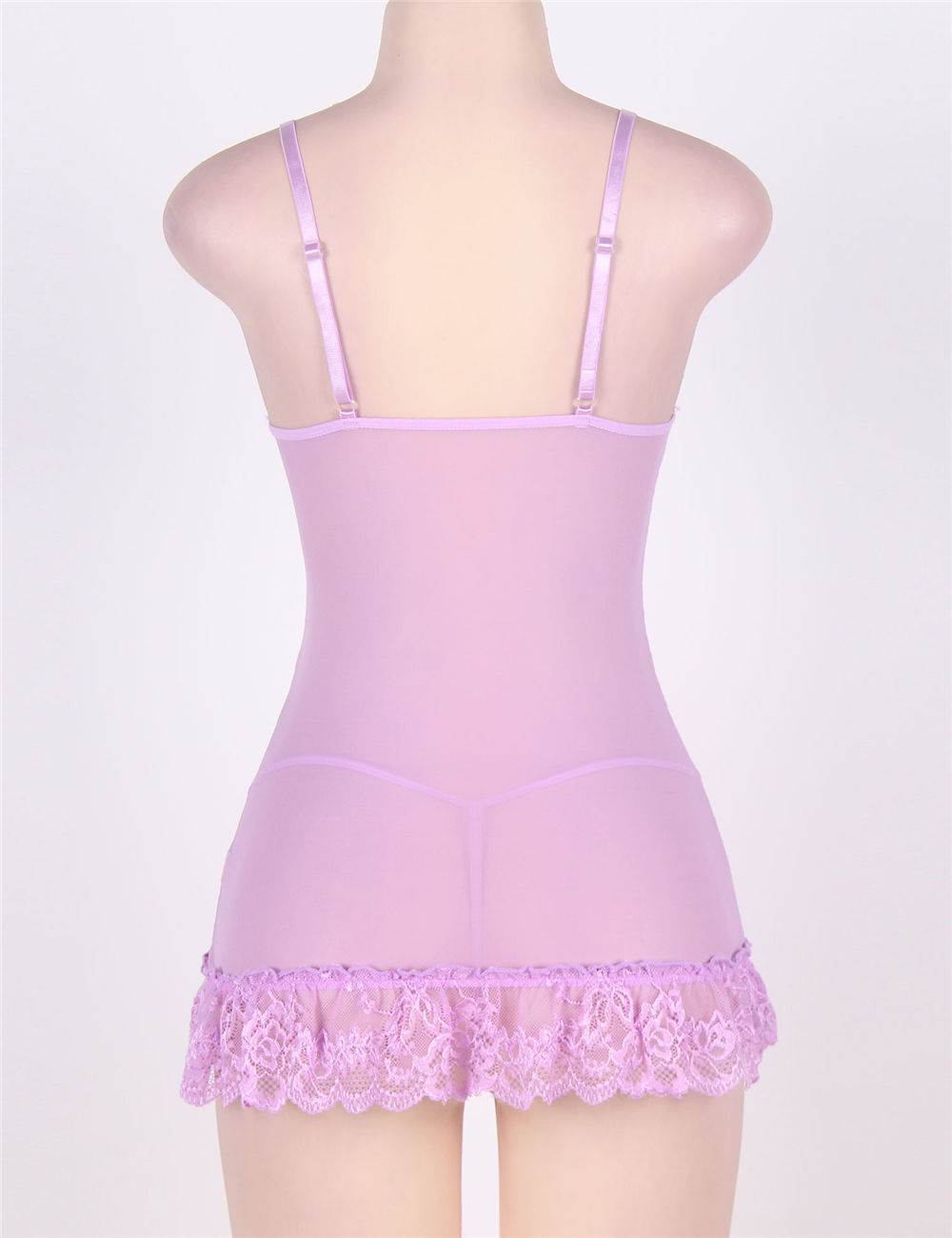 Sexy Nightdress Purple See-Through Lace Design