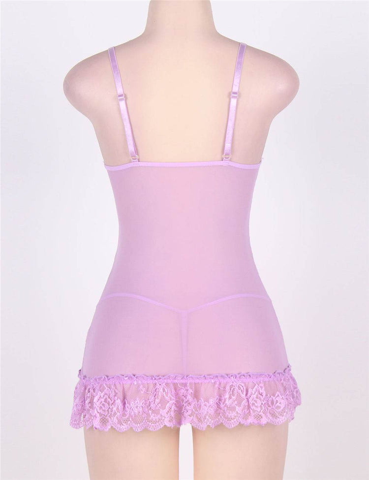 Sexy Nightdress Purple See-Through Lace Design