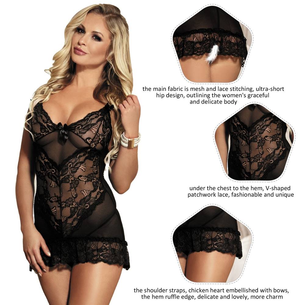 Sexy Nightwear Lingerie Set Black Lace Detail