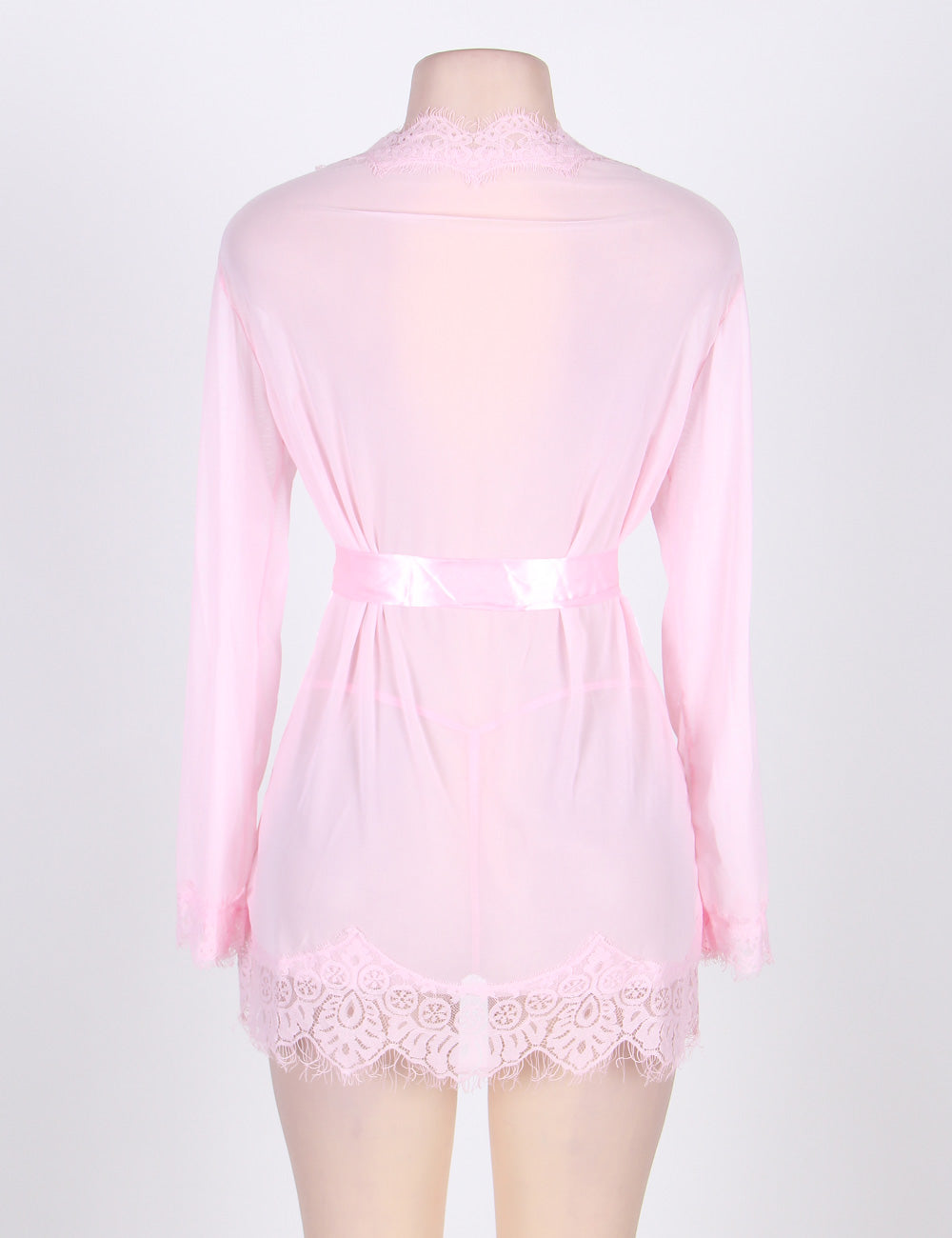 Sexy Pink Sheer Robe with Lace Trim and G-string