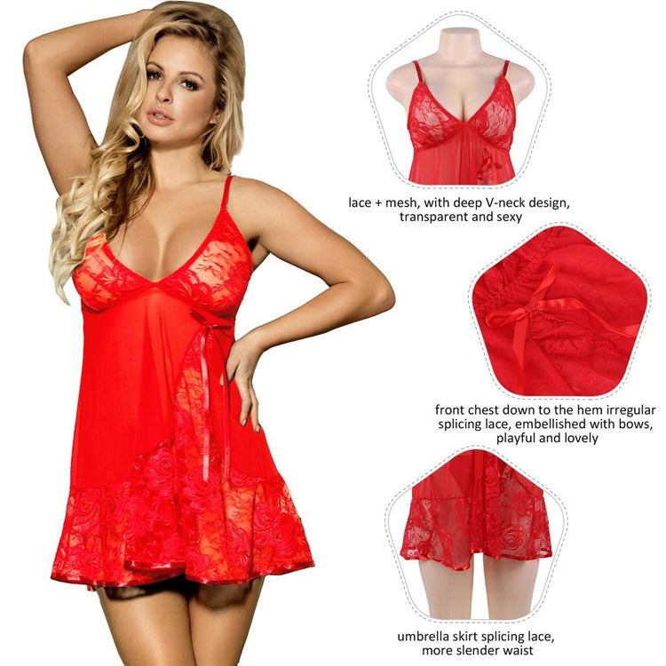 Sexy Red Lace Nightdress Flirty Elegance Nightwear for Women