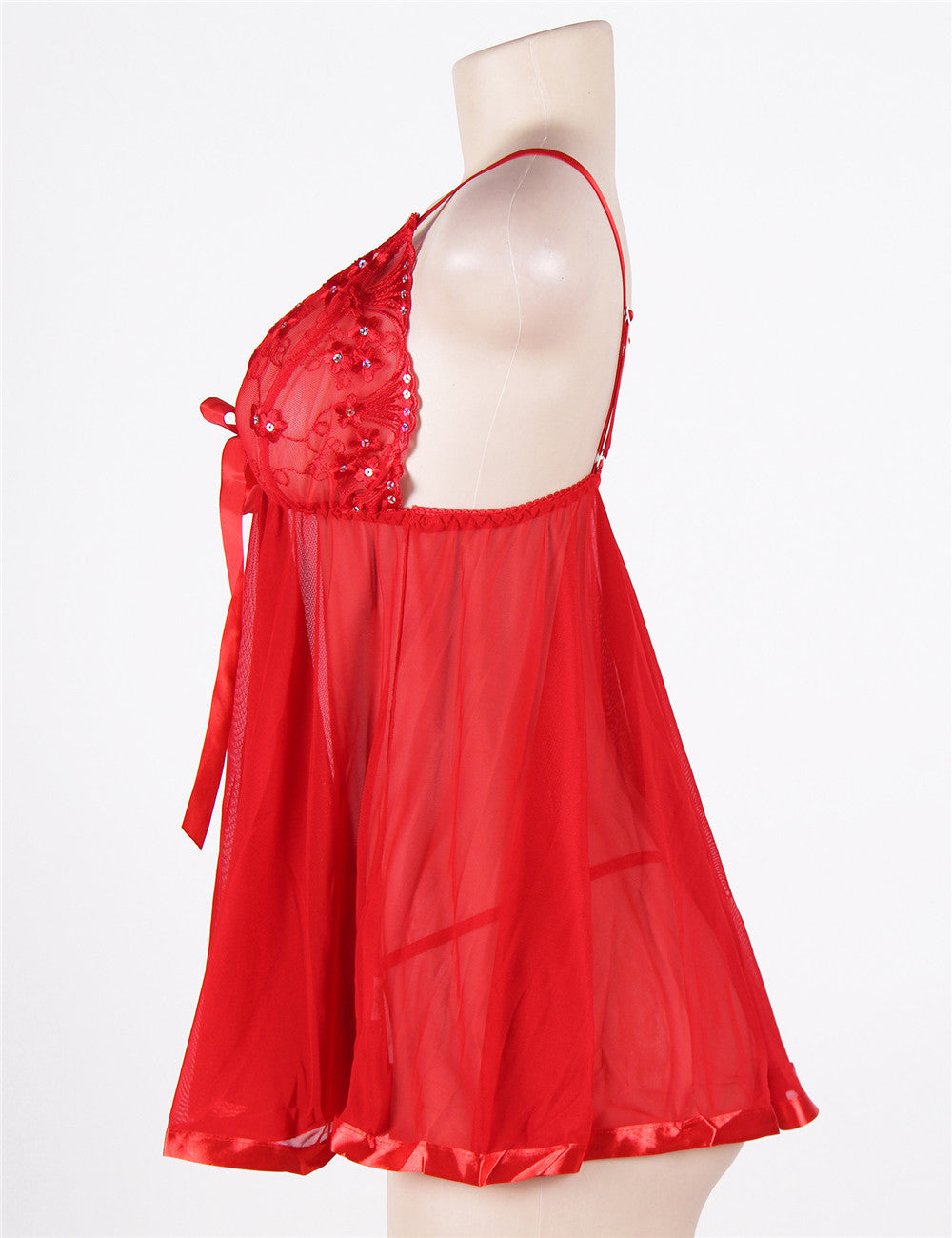 Sexy Red Lace Nightdress with Rhinestone Details