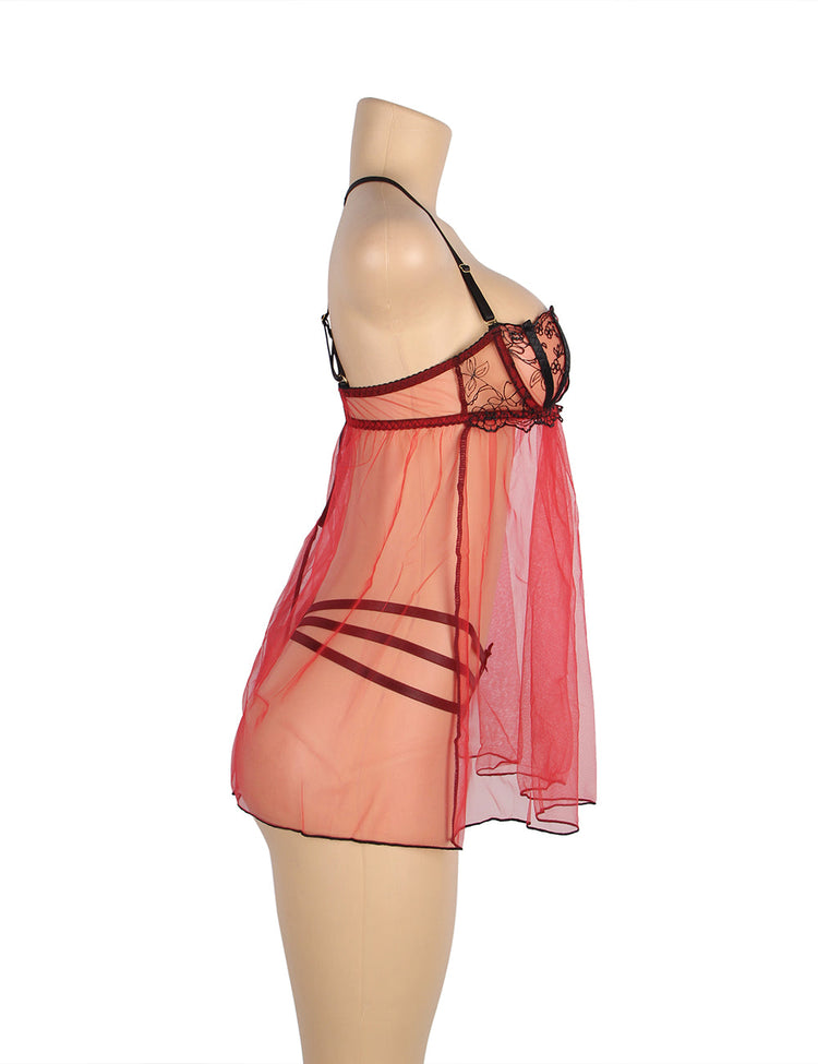 Sexy Sheer Nightdress Red Lace Lingerie Set