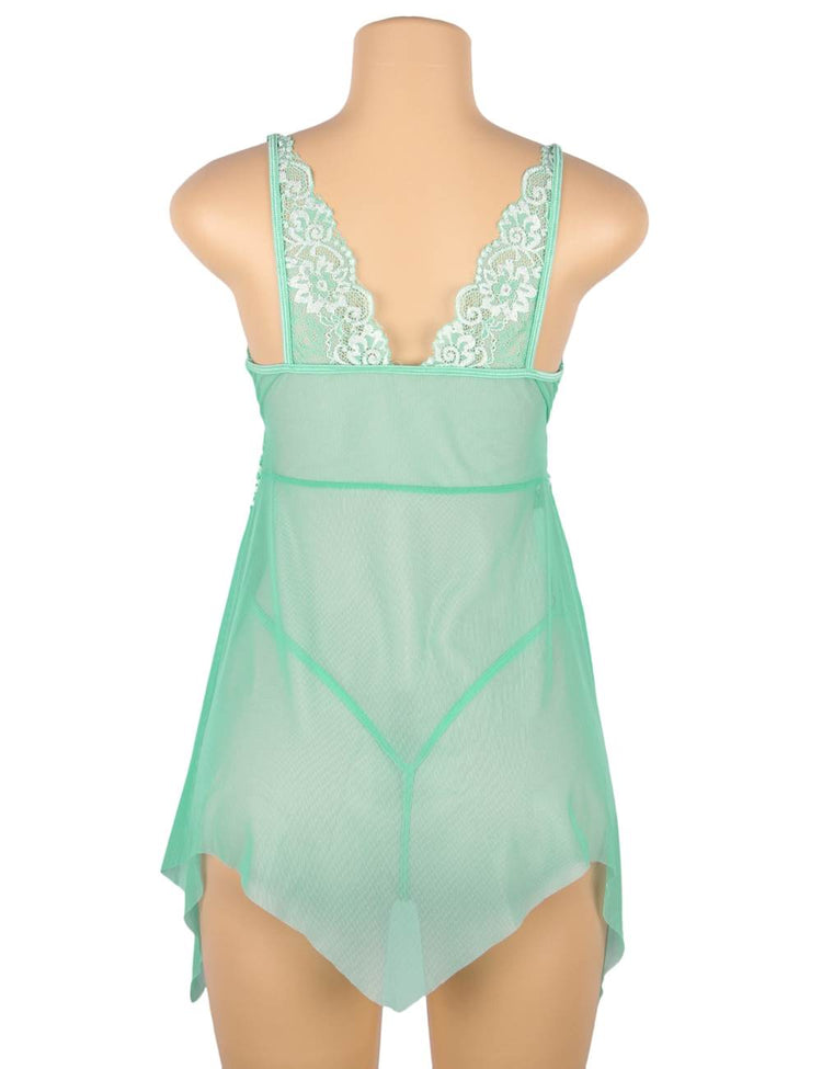 Sheer Babydoll Green Lace Sexy Nightwear