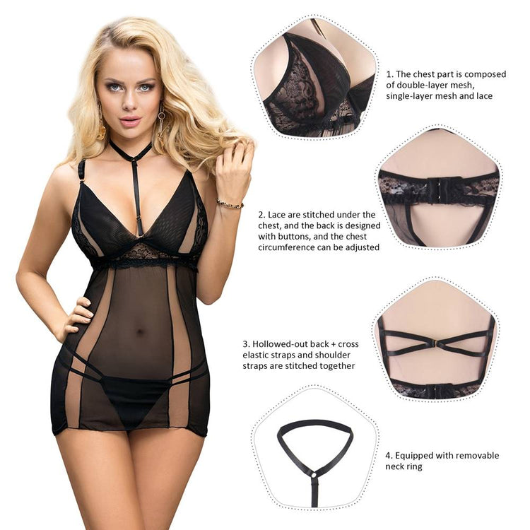 Sheer Black Babydoll Elegant Sexy Nightwear