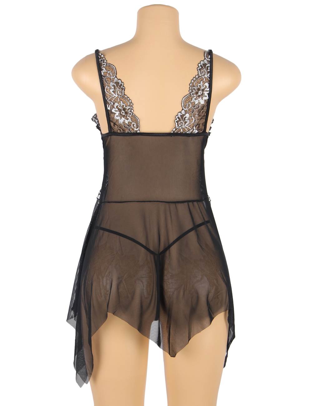 Sheer Black Babydoll Lingerie Dress with Embroidered Detail