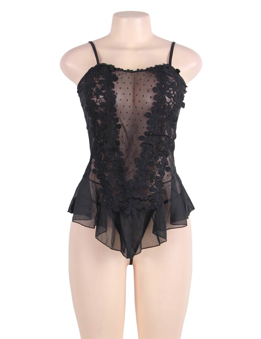 Sheer Black Lingerie Floral Lace Women's Nightwear