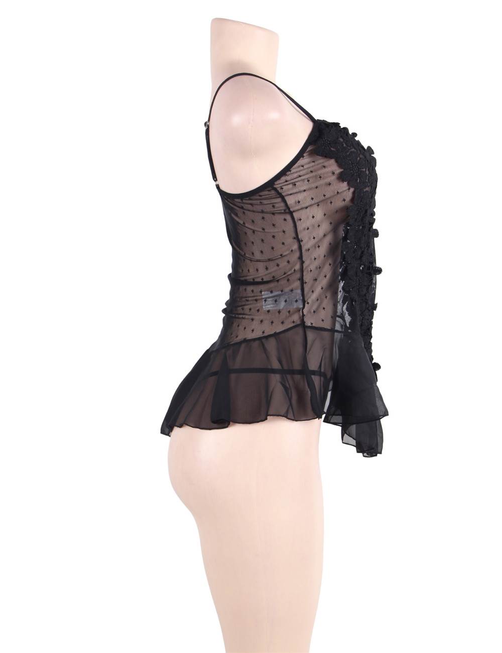 Sheer Black Lingerie Floral Lace Women's Nightwear