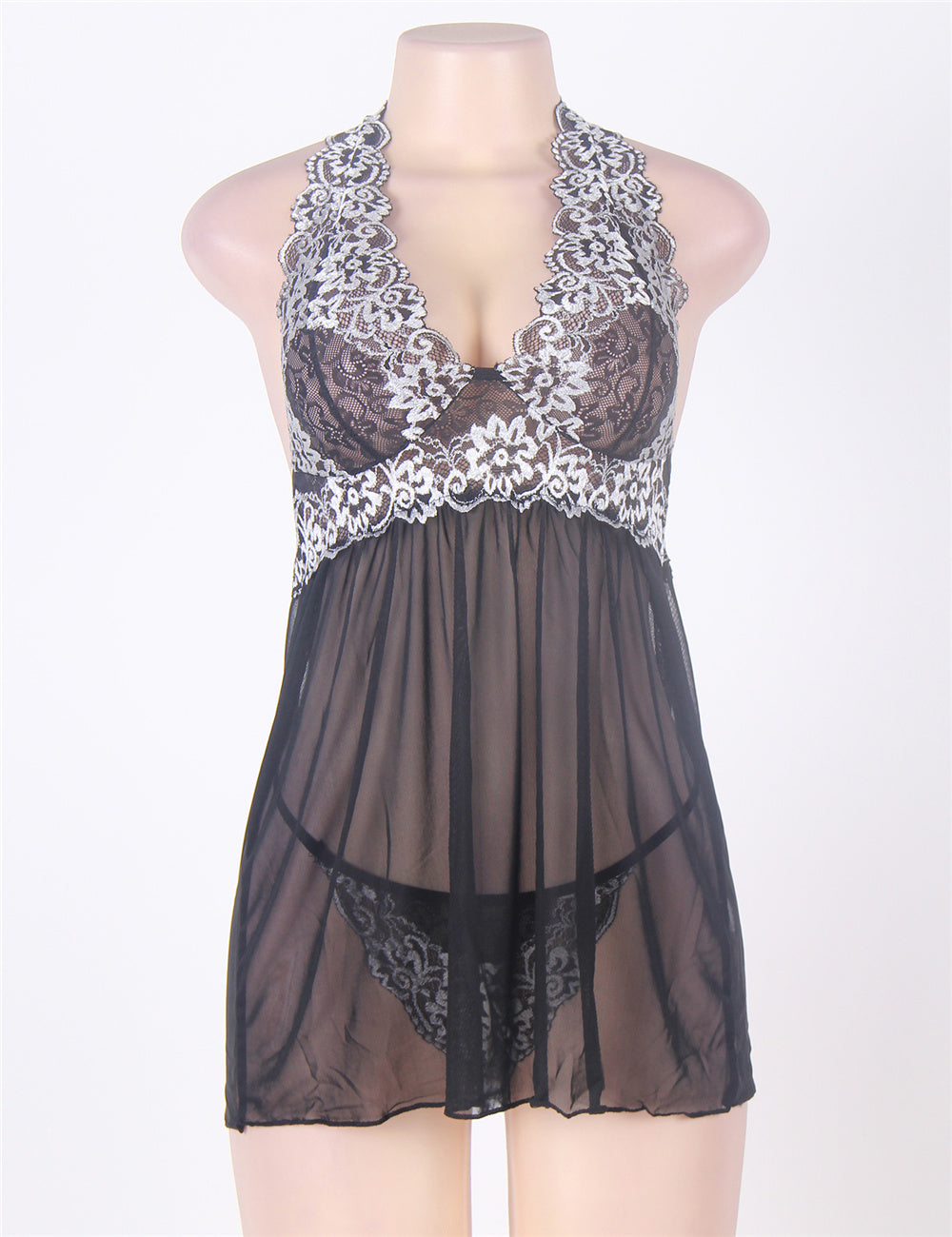 Sheer Black Lingerie with Lace Detailing for Sensual Nights