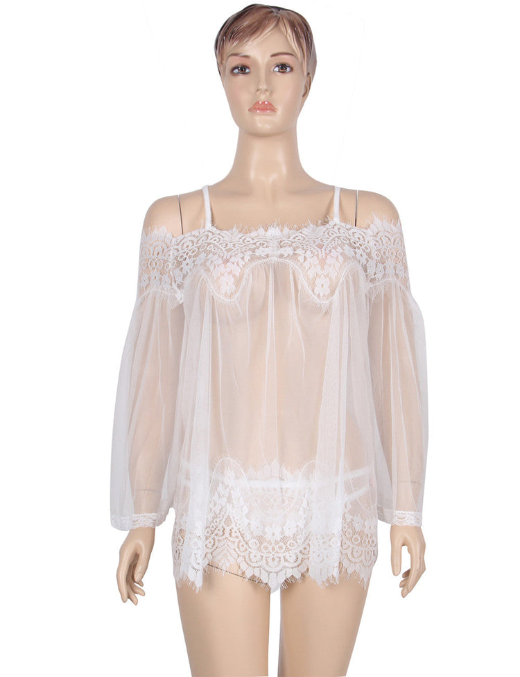 Sheer Lace Blouse White Intricate Elegant Tunic