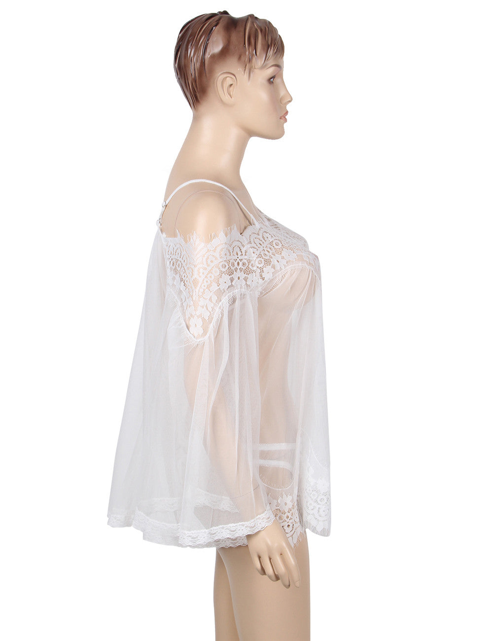 Sheer Lace Blouse White Intricate Elegant Tunic