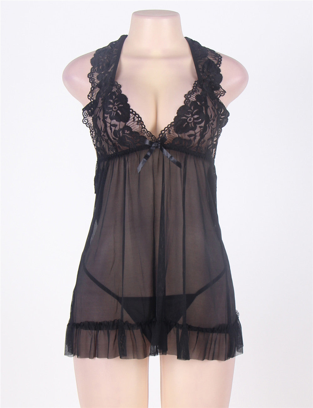 Sheer Lace Teddy Black Sexy Nightwear