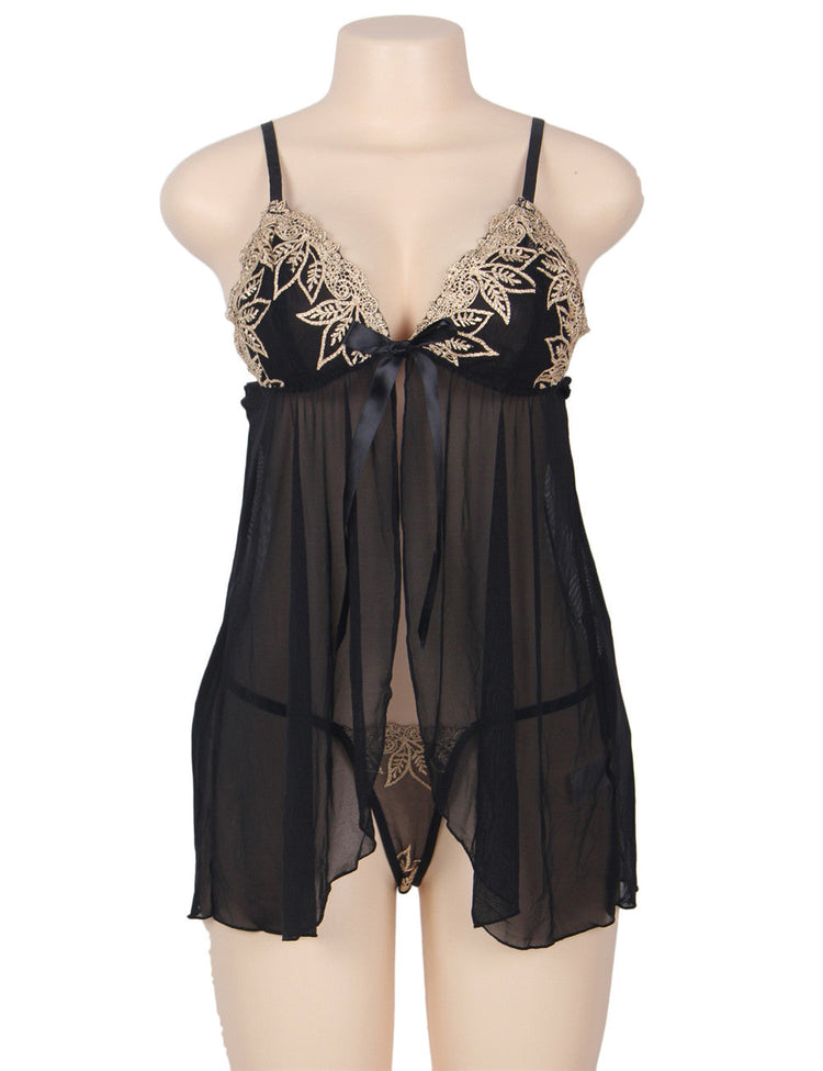 Sheer Lingerie Set Black with Intricate Lace Detail