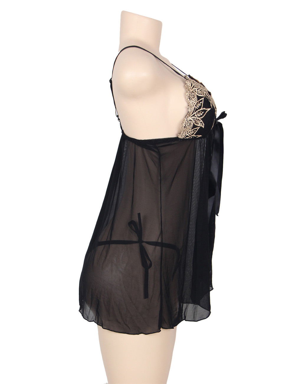 Sheer Lingerie Set Black with Intricate Lace Detail