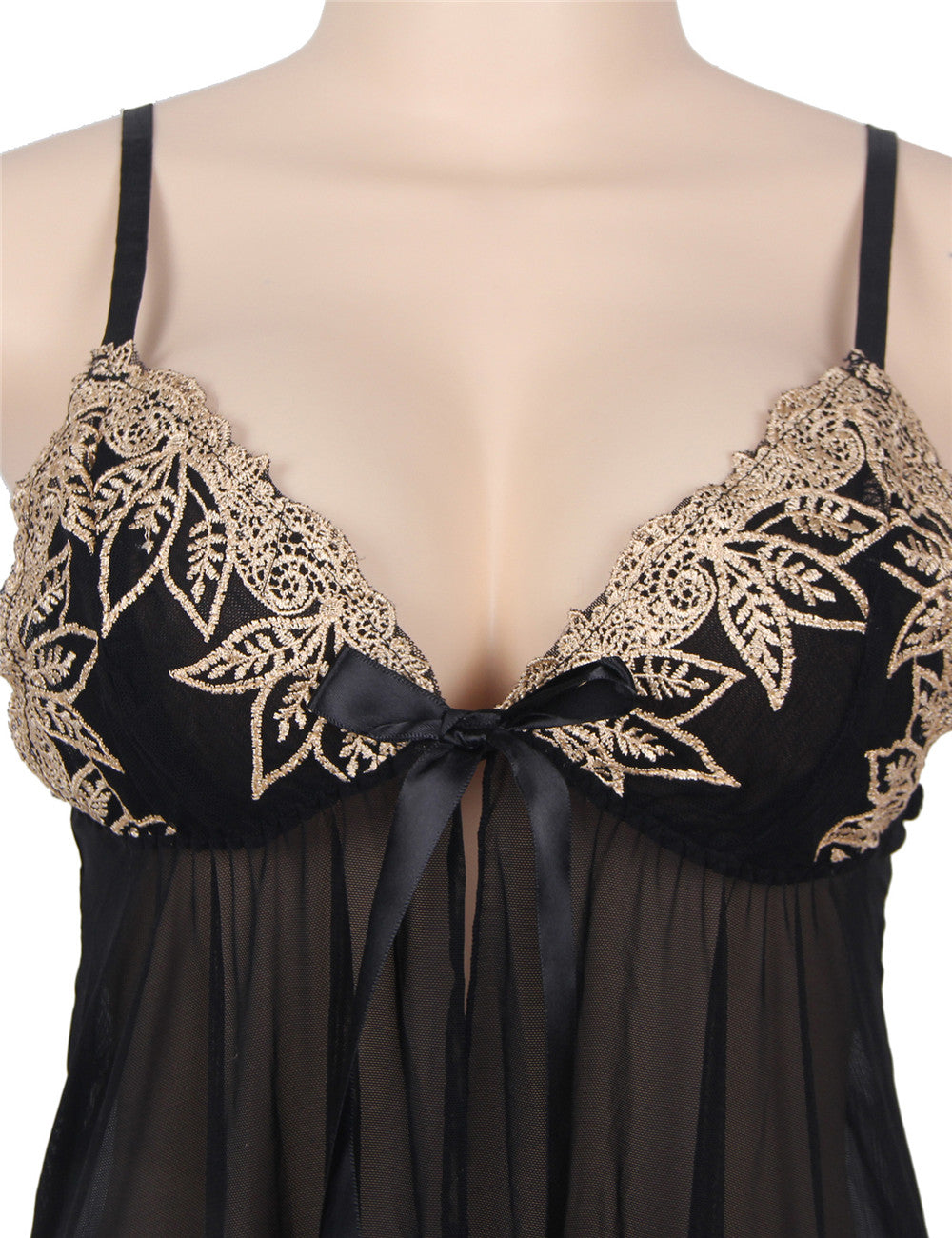 Sheer Lingerie Set Black with Intricate Lace Detail