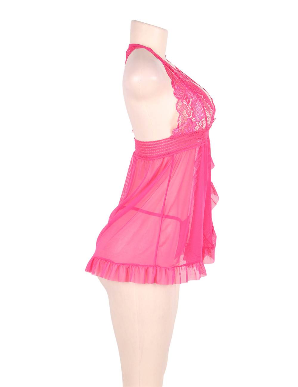 Sheer Lingerie Set Pink Lace Women's See-through Design