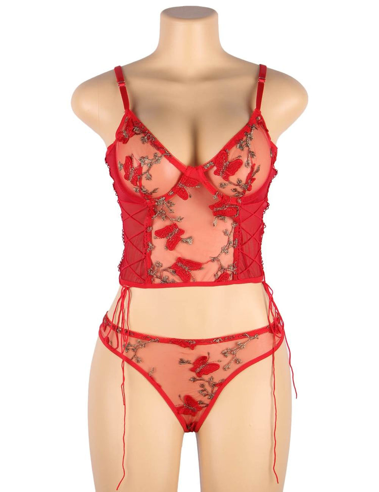 Sheer Red Lingerie Set with Underwire Bra