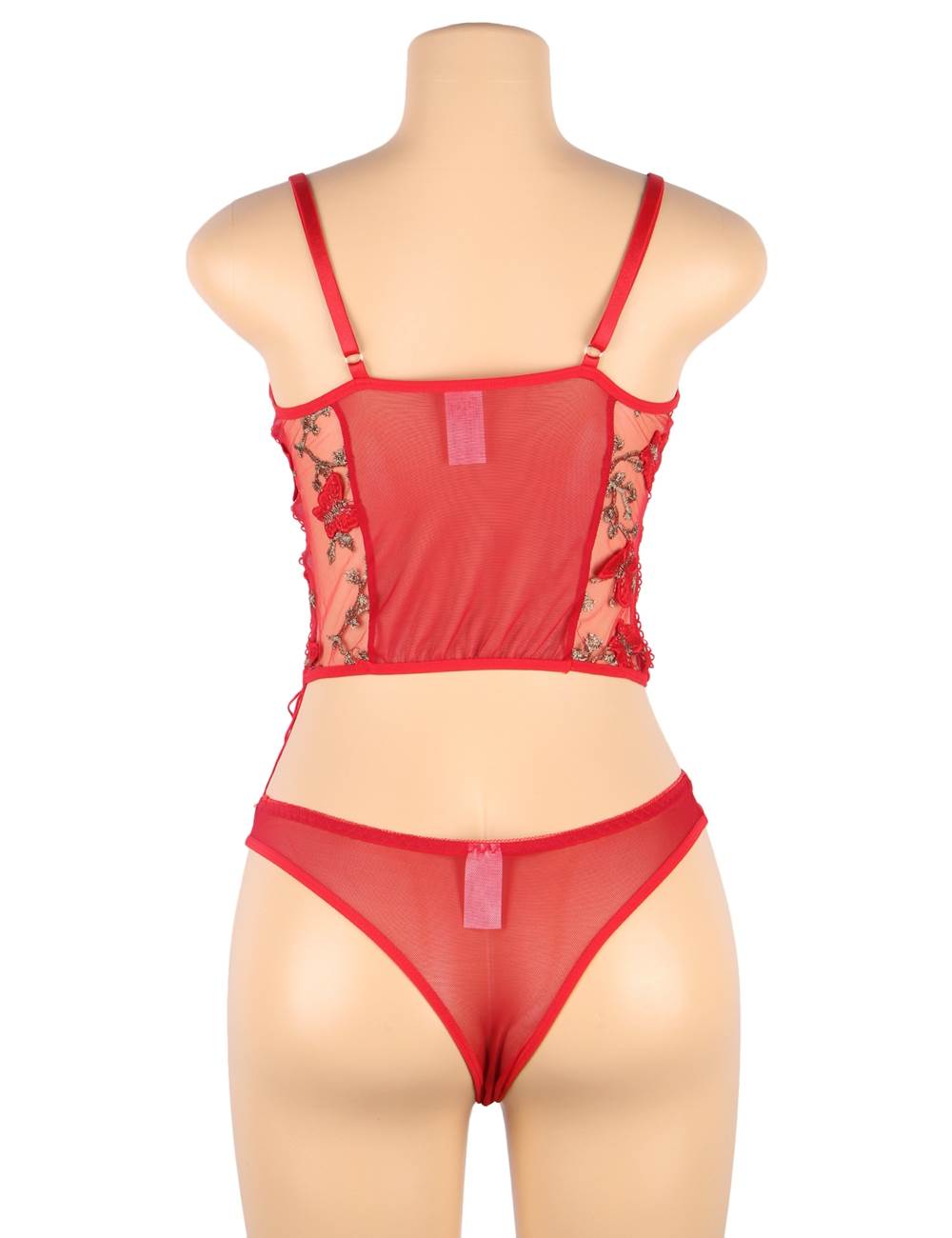 Sheer Red Lingerie Set with Underwire Bra