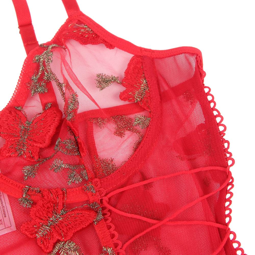 Sheer Red Lingerie Set with Underwire Bra