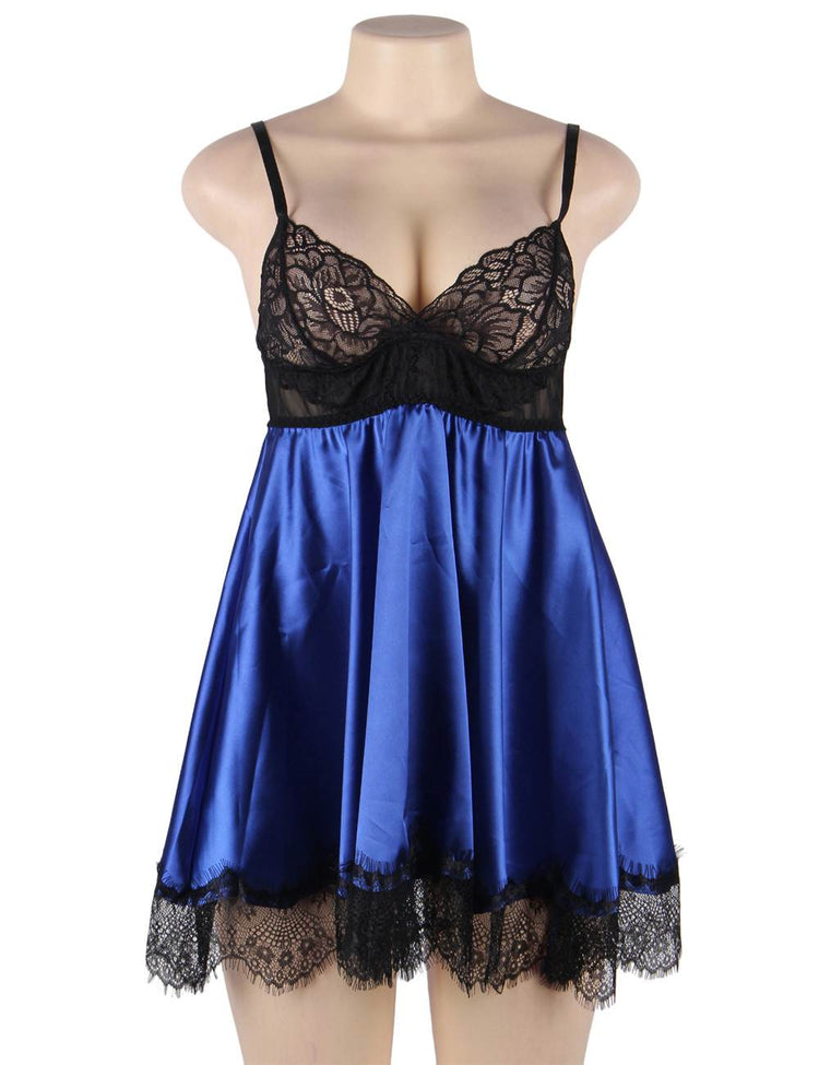 Silk Camisole Set Blue Lace Lingerie Set