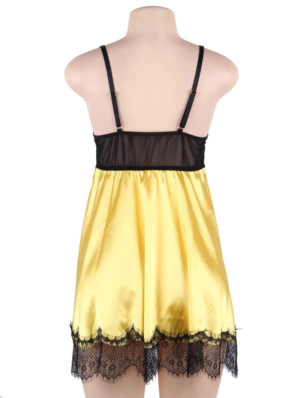 Silk Lace Slip Dress Yellow/Black Nightwear Elegance