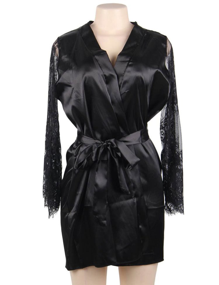 Silk Nightdress Black Sexy Long Sleeve Women's Luxury