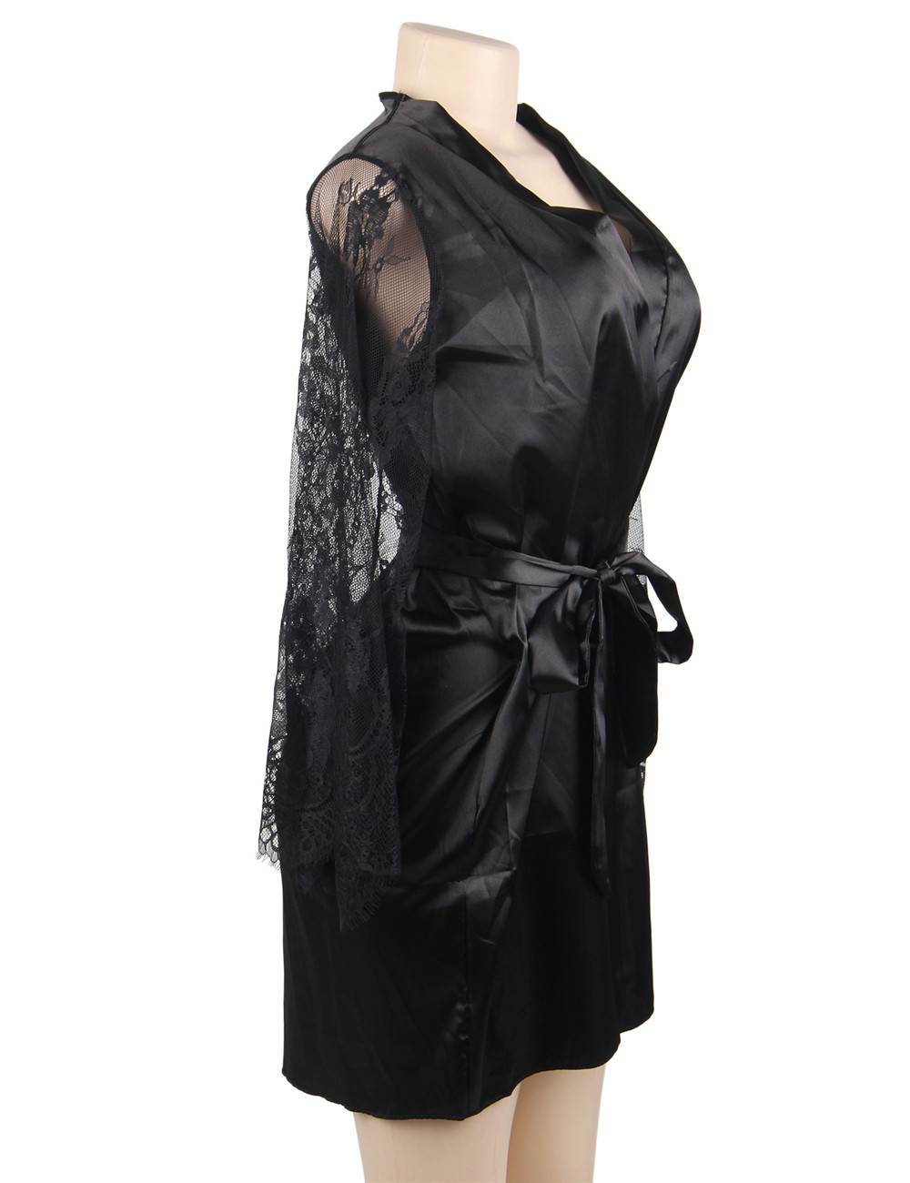 Silk Nightdress Black Sexy Long Sleeve Women's Luxury