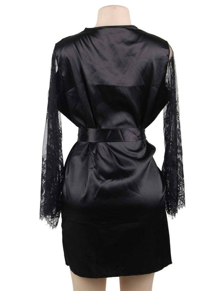 Silk Nightdress Black Sexy Long Sleeve Women's Luxury