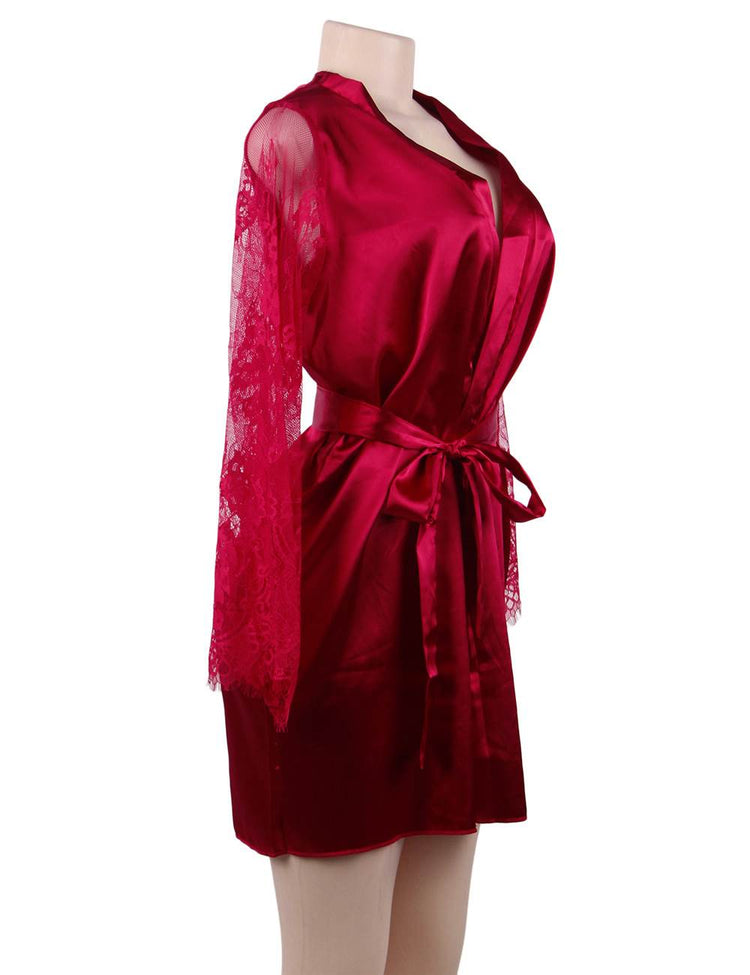 Silk Nightdress Red Elegant Lace Detailing