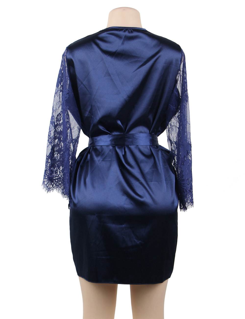 Silk Nightwear Robe Blue Sexy Lace Accents