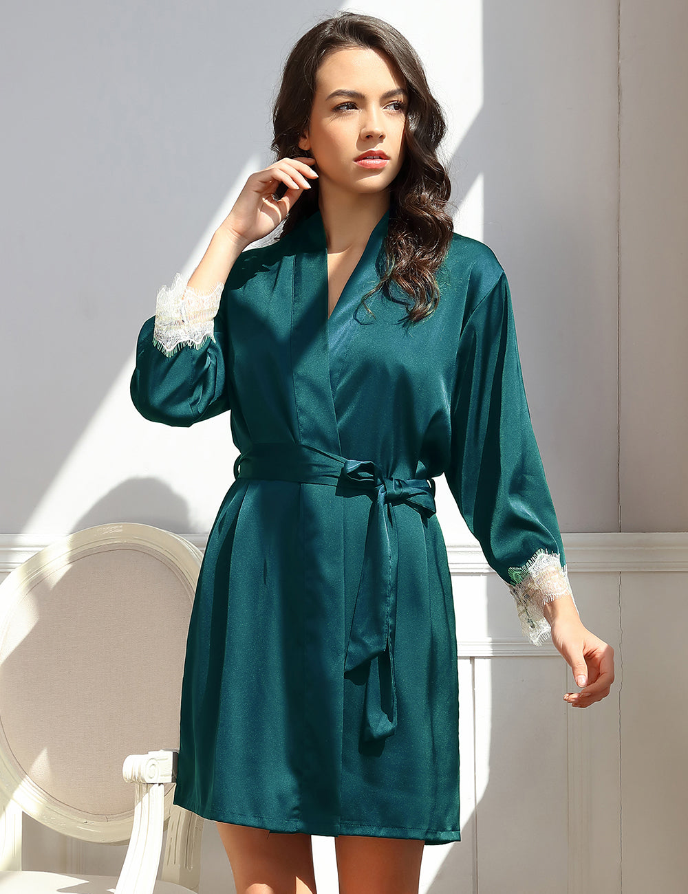 Silk Pajamas Set Green Chic Satin Sexy Design