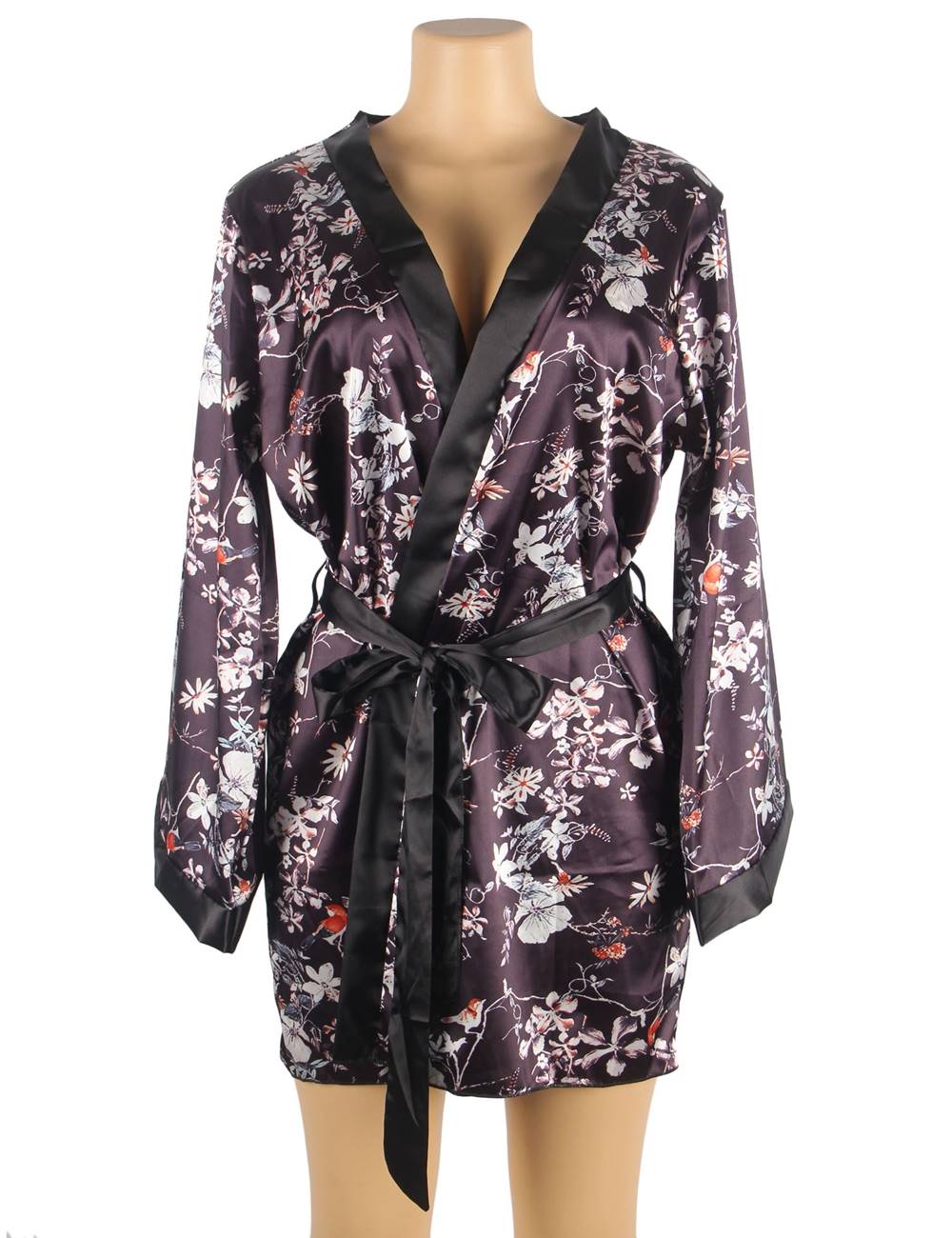 Silk Robe Black Floral Women's Dressing Gown