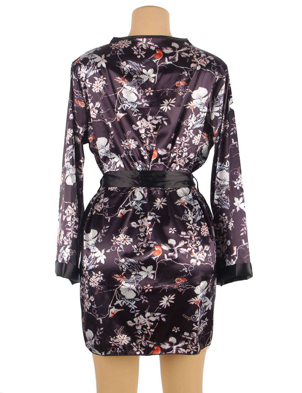 Silk Robe Black Floral Women's Dressing Gown