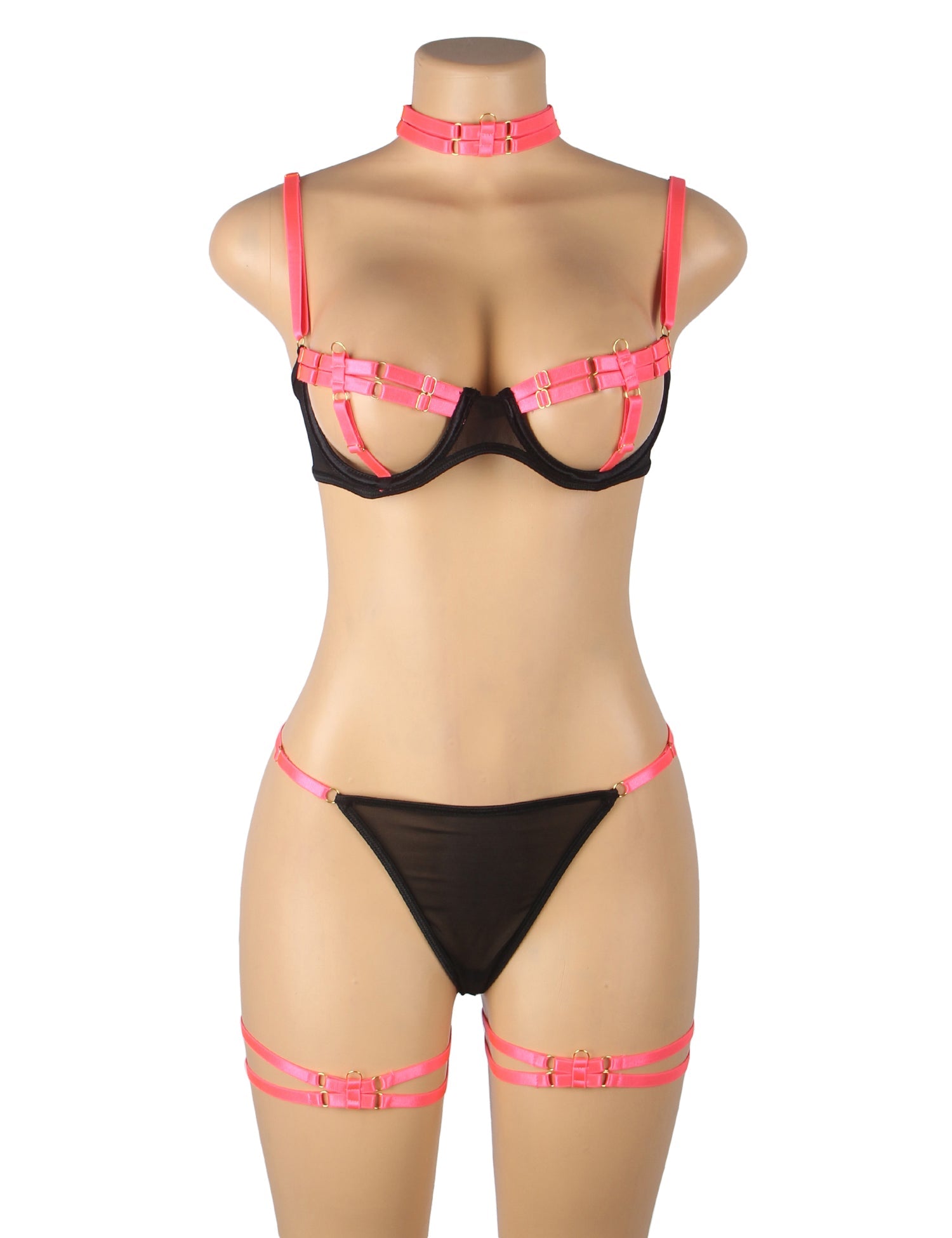 Strappy Bra and Panty Set Two-Color See-Through Lingerie