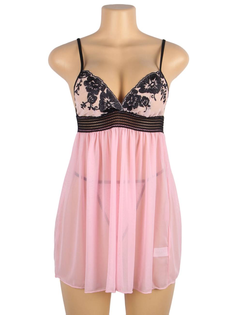 Transparent Lingerie Pink Sheer with Lace Details