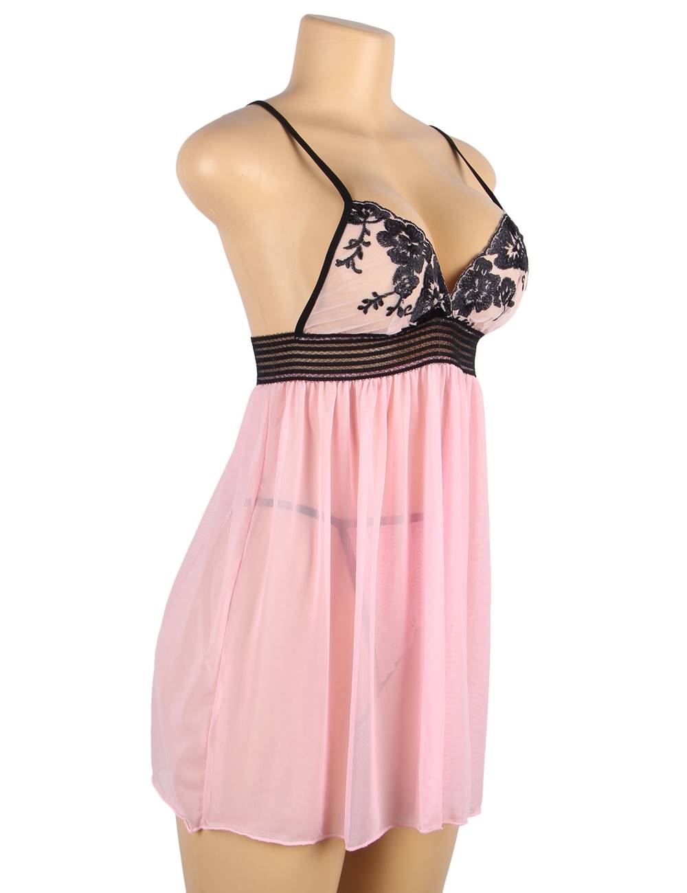 Transparent Lingerie Pink Sheer with Lace Details