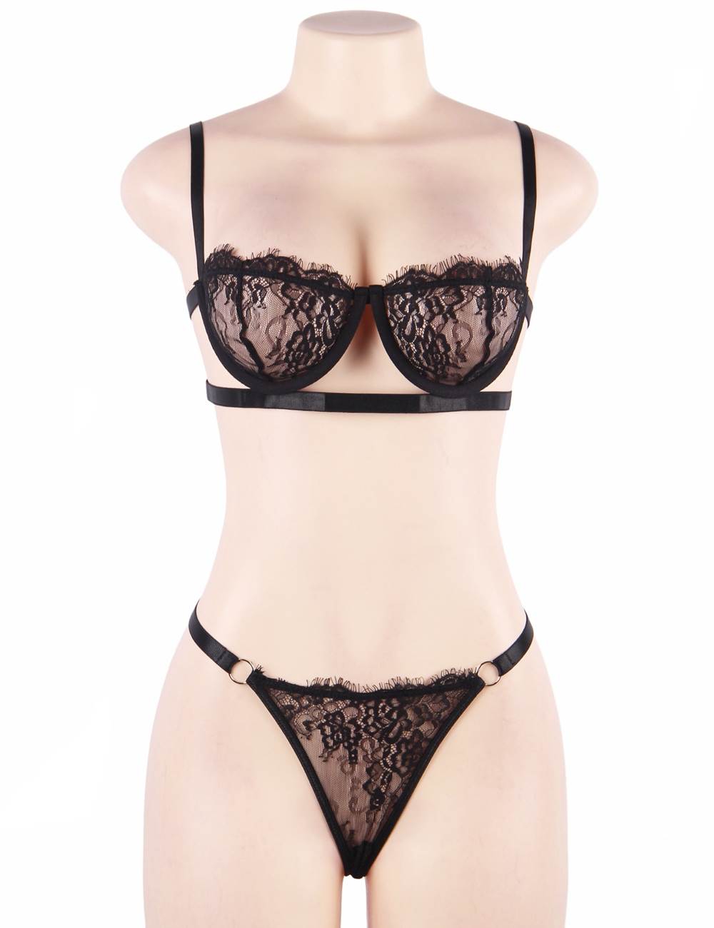 Underwire Bra Black Lingerie Set with Delicate Embroidery