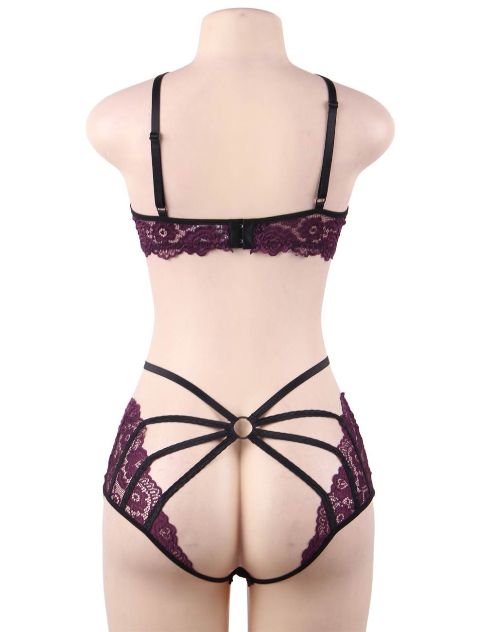 Underwire Bra Lingerie Set Plum Lace Strappy Design