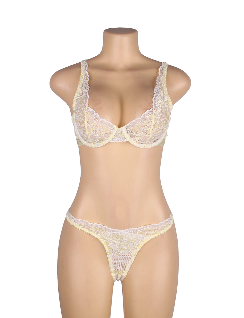 Underwire Bra and Panty Set Yellow Lace Lingerie