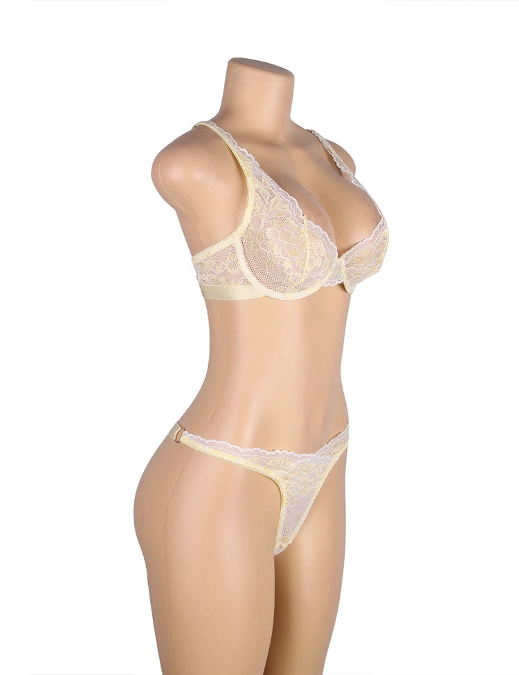 Underwire Bra and Panty Set Yellow Lace Lingerie