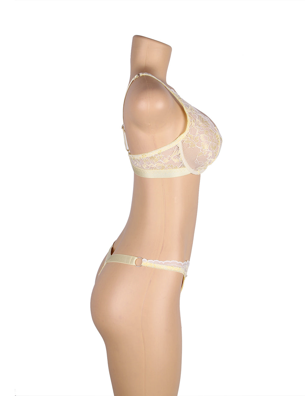 Underwire Bra and Panty Set Yellow Lace Lingerie